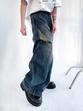 Wexleyjesus Hip Hop Ripped Jeans Men High Street Male Distressed Denim Wide Leg Pants Casual Trousers Vintage Streetwear Loose