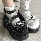 wexleyjesus  Punk Metal Chain Platform Lolita Shoes Women Patent Leather Mary Jane Shoes Woman Japanese Style Flat Heels Ankle Straps Shoes