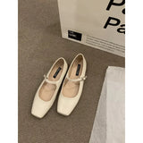 Wexleyjesus Summer New Brand Women Flats Fashion Square Toe Shallow Mary Jane Shoes Soft Casual Ballet Shoes Slingback Shoes Black