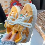 Wexleyjesus Women Breathable Orange Sneakers Cute Canvas Shoes Thick Heel Sneakers Casual Running Platform Y2K Lolita Bread Shoes