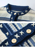 Wexleyjesus Vintage Cardigan Sweater Men Blue Long Sleeve Striped Sweater Coat V-neck Casual Knitted Jumpers Male Korean Clothes