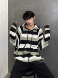 Wexleyjesus Man Clothes with Holes Striped Torn Knitted Sweaters for Men Pullovers Hoodies Hippie Aesthetic Red X Loose Fit 2024 Trend Old S