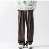 Wexleyjesus Spring All Season Casual Soft Solid Men's Cool Boys Drawstring Waist  Long Wide-legged Floor-length Straight-legged Pants