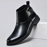 Wexleyjesus British Style Chelsea Boots for Men Side Zipper Leather Man Ankel Boots Slip on Business Dress Shoes Warm Plush Fur Winter Boots