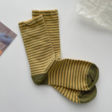 Wexleyjesus Retro Striped Socks Children's Women Medium Tube Socks Spring and Autumn Cotton Stockings Korean Stockings Japanese Socken