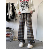 Wexleyjesus England Style Red Plaid Pants Men's Trousers Spring Autumn Drape Straight-leg Pants Loose Comfortable Home Casual Pants