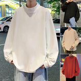 Wexleyjesus  Men Couple Solid Color O-Neck Hoodie Men Korean Drop Shoulder Long Sleeve Hoodies Male Casual Loose Oversized Pullovers