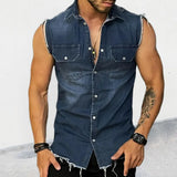 Wexleyjesus  Spring Summmer New Mens Denim Vest Ripped Jean Jacket Coats Waistcoat Men Sleeveless Jacket Male Tank S-Xxl