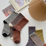 Wexleyjesus Retro Striped Socks Children's Women Medium Tube Socks Spring and Autumn Cotton Stockings Korean Stockings Japanese Socken