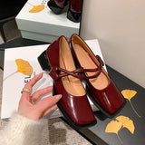 Wexleyjesus New Spring Women Pumps Natural Leather 22-24.5cm Length Cowhide+pigskin Full Leather Buckle Mary Jane Shoes Thick Heels