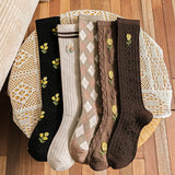 Wexleyjesus New Bear Jacquard Calf Socks Breathable Medium Tube Socks Korean Version Personality Pile Socks