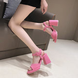 Wexleyjesus  - Fish Mouth High-heeled Sandals Women's French Summer Chunky Heel One-line Buckle Back Empty New Barbie Pink Shoes