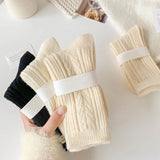 Wexleyjesus 3 Pairs/Lot New Cashmere Wool Socks Women's Winter Thicken Warm Black White Pack Set Thermal Japanese Fashion Solid Color