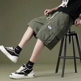 Wexleyjesus Cargo shorts men's summer loose-fitting five-point pants multi-pocket functional sports pants