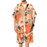 Wexleyjesus Summer Men's Hawaiian Beach Sets Single Breasted Graffiti Printed Short Sleeve Shirt and Shorts Casual Vacation Travel Outfit