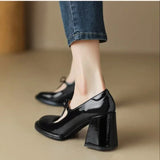 Wexleyjesus Red Heels  2024 Spring New Round Toe  Pumps Comfortable Chunky Heel  Jane Shoes Simple Elegant Lady Formal