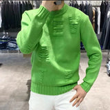 Wexleyjesus Men's Clothing Letter Crewneck Knit Sweater Male Round Collar Green Pullovers Korean Fashion Sheap Jumpers Loose Fit Sweat-shirt