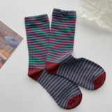 Wexleyjesus Retro Striped Socks Children's Women Medium Tube Socks Spring and Autumn Cotton Stockings Korean Stockings Japanese Socken