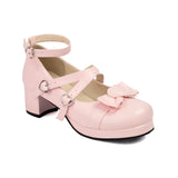 Wexleyjesus Plus Size 34-48 Women Lolita Cosplay Shoes Girls Sweet Bows Heart-Shaped Buckle Platform Cross Strap Block Heel Mary Jane Pumps