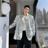 Wexleyjesus Korean Men's Sequins Blazer Glitters Bling Suit Jackets Singer Stage Shiny Clothing Black Silver Oversize Party Suit Coat Man