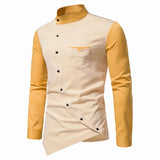 Wexleyjesus New Men Shirt Long Sleeve Fashion Diagonal Button Shirts for Men Luxury Designer Irregular Henry Collar Solid Casual Shirt Men