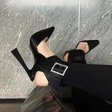 Wexleyjesus Summer Sexy woman 4cm 6cm black high heels fetish stiletto heels Dancer work shoes Bling clasp Office shoes Square head shoes