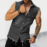 Wexleyjesus  Spring Summmer New Mens Denim Vest Ripped Jean Jacket Coats Waistcoat Men Sleeveless Jacket Male Tank S-Xxl