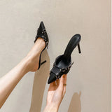 Wexleyjesus  Women's High Heels Sandals fetish 6cm 8cm High heels Women's pointy black metal decorated summer  nightclub shoes