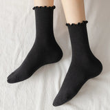 Wexleyjesus 5 pair /Lot Socks for Women Ruffle Cotton Middle Tube Ankle Short Breathable Black White set Spring Autumn