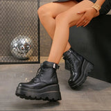 Wexleyjesus 2024 NEW Punk Style Women Shoes Lace-up heel height 9CM Platform Shoes Woman Gothic Ankle Rock Boots Metal Decor Woman Sneakers