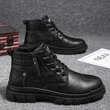 Wexleyjesus Men Retro Work Shoes Autumn Winter Thick Bottom High Top Non Slip Casual Boots Leather Boots Chelsea Desert Waterproof  Boots