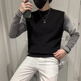 Wexleyjesus Spring Autumn New Fashion Round Neck Long Sleeve Pullovers Men's Clothing Patchwork Pocket Knitting Bottoming Shirt Casual Tops