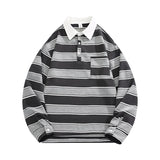 Wexleyjesus Men's Sweatshirts Stitching Contrast Color Striped Polo Shirt College Style Women Sweatshirt Long Sleeves Turn Down Collar Tops