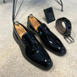 Wexleyjesus New Black Loafers for Men Patent Leather Tassels Wedding Business Men's Formal Shoes Size 38-45 Free Shipping men shoes