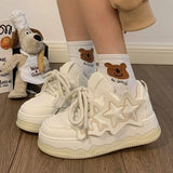 Wexleyjesus Women Breathable White Shiny Star Sneakers Cute Shoes Thick Heel Sneakers Casual Running Platform Y2K Lolita Shoes