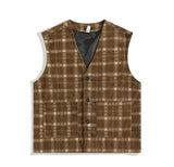 Wexleyjesus Japanese Retro Corduroy Cardigan Sleeveless Jackets Waistcoat Men and Women Spring New Fashion Loose Casual Plaid Vest Tops