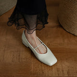 Wexleyjesus Women Flats On Low Heel Spring Autumn Simple Shoes Square Toe Vintage Loafers Woman Sheepskin Soft Mary Jane Shoe