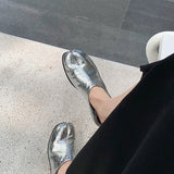 Wexleyjesus Burst Silver Tabi Ninja Shoes Women Split Toe Flats Trotters Mocasines Mujer Solid PU Leather Loafers Femmes Slip On Slides