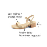 Wexleyjesus NEW Summer Women Sandals Split Leather Shoes for Women Open Toe Chunky Heel Shoes Concise Comfortable Sandals Plus Size Shoes