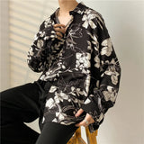 Wexleyjesus Summer Floral Shirt Men Fashion Printed Casual Ice Silk Shirt Men Streetwear Loose Long Sleeved Shirt Mens Hawaiian Shirts M-3XL