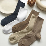 Wexleyjesus Socks Set Solid Color Stripes Women's Casual Socks Autumn Simple Women's Medium Length Socks Pattern Style