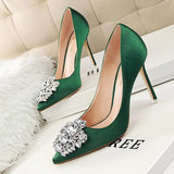 Wexleyjesus summer new rhine-diamond sexy banquet high heels for women slim heels thin mouth wedding shoes pointed shiny single shoes