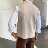 Wexleyjesus Autumn Winter New Double-breasted Knitted Sleeveless Vest Men's Fashion V-neck Solid Color Pockets Buttons Sweater Vests