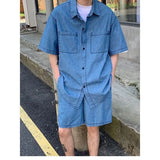 Wexleyjesus Japanese Style Temperament High-end Sense Cargo Short-sleeved Denim Shirt Top Shorts Men's Summer Fashion Casual Two-piece Set