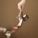 Wexleyjesus NEW Summer Women Sandals Split Leather Shoes for Women Open Toe Chunky Heel Shoes Concise Comfortable Sandals Plus Size Shoes