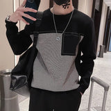 Wexleyjesus Spring Autumn New Fashion Round Neck Long Sleeve Pullovers Men's Clothing Patchwork Pocket Knitting Bottoming Shirt Casual Tops