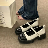 Wexleyjesus Mary Jane Normal Leather Casual Square Toe Block Heel Ladies Footwear Gothic Women's Shoes Green Japanese Style Lolita Vacation