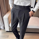 Wexleyjesus  New Spring Autumn High Waist Smart Casual Dress Pants Men Belt Design Slim Suit Pants Formal Wedding Social Party Mens Trousers