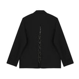 Wexleyjesus Back Split Suit Jacket Men Solid Color Metal Chain Decor Blazer Spring Chic Loose Casual Black Male Handsome Stylish Blazers