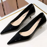 Wexleyjesus Fashion All-match 4.5cm High Heels Patent Leather Pumps Lady Shallow Pointed Toe Side Hollow Kitten Low Heels Nude Event Shoes